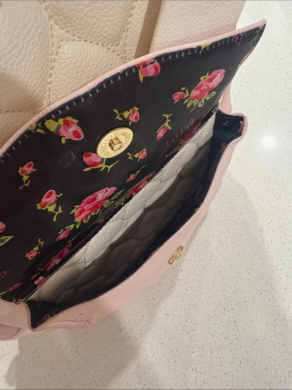 Pink Betsey Johnson Quilted Heart Backpack with Bow Accent